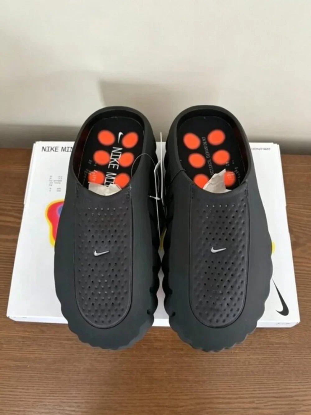 Nike Black Slides with Orange Cushion Pods